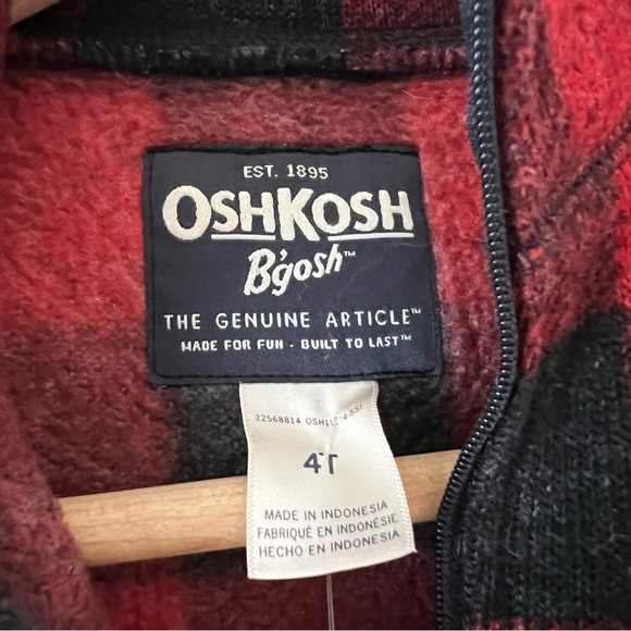 OshKosh B'Gosh Red Black Buffalo Check Plaid Full-Zip Sweater 4T - Picture 3 of 6